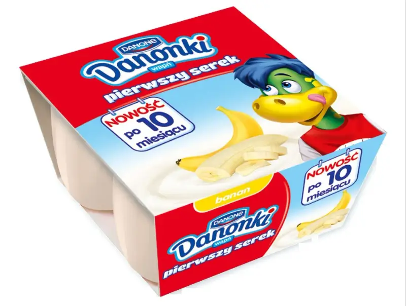 Danonki wapń pierwszy serek banan. Nowość po 10 miesiącu. Idealne dla maluchów od kiedy zaczynają przygodę z nowymi smakami.